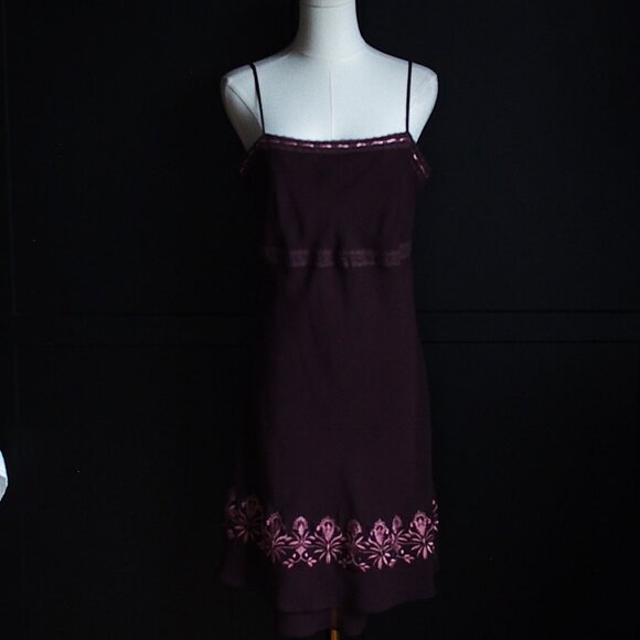 La Guêpière, by Simons | Vintage 90s Plum Slip Dress with Pink Floral Embroidery - Picture 1 of 9